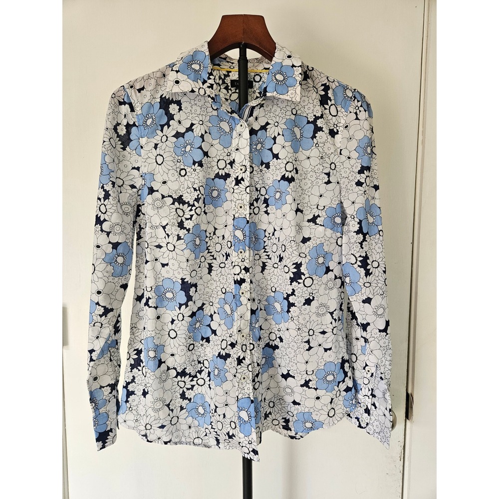 Talbots Floral Button Down Shirt Womens Small Blue White NWT Daisy Print Cotton